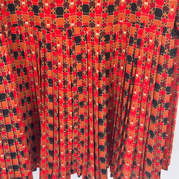 The Limited  Red Black Geometric Pleated bell Sleeve Dress Womens 20W plus - Picture 10 of 14